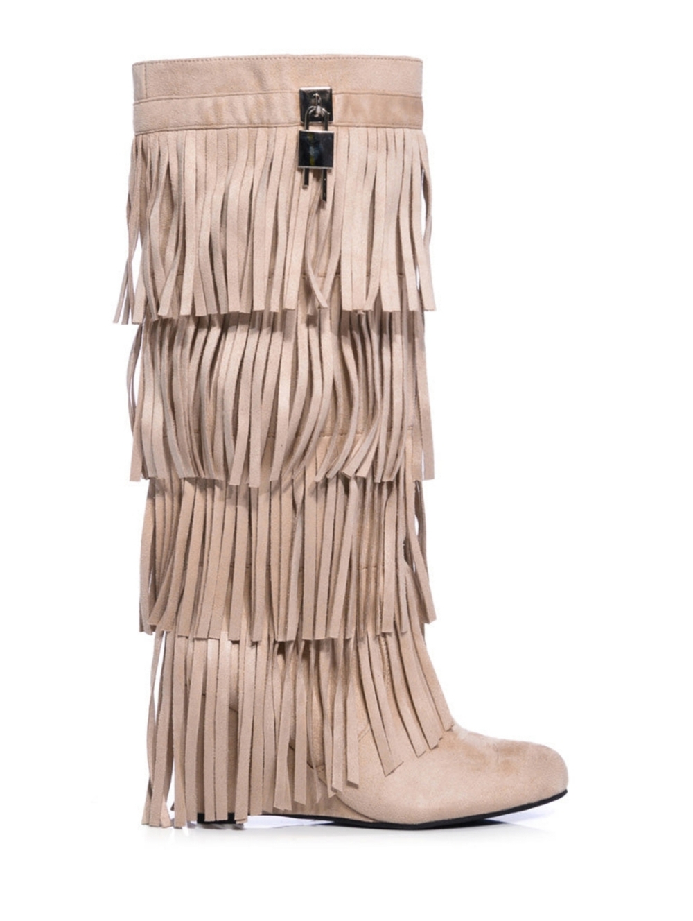 AKIRA | Dixie Fringe Fold Over Boot In Khaki - Picture 2 of 5